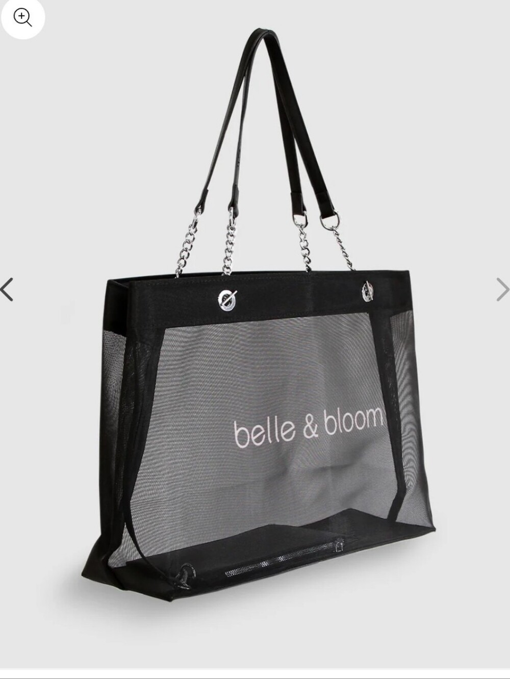NWOT Belle & Bloom "Wild Lover" Mesh & Silver Chain Tote Bag + Pouch – Black - Picture 2 of 7